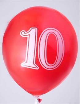 Ballons 10 - Chiffre 10 Imprimé 1 Face Assortis - Sachet Cavalier de 3